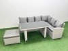 Fimous Outdoor Garden Furniture Sets 7 Seater Wicker Rattan Corner Sofa Sets with Rectangular Dining Table Lounge Sofa Big Footstool Light Grey