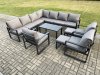 Fimous Aluminium Outdoor Garden Furniture Set Lounge Corner Sofa 3 Pcs Chair Oblong Coffee Table Sets with 2 Small Footstools Dark Grey