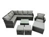 Fimous 10 Seat Poly Rattan Outdoor Patio Coffee Table Corner Sofa Set with 3 Stool Chair for Garden Backyard Dark Grey Mixed
