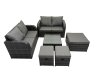 Fimous Rattan Garden Outdoor Furniture Set Love Sofa Square Coffee Table Set with 3 Stools Dark Grey Mixed