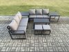 Fimous Aluminium Patio Outdoor Garden Furniture Lounge Sofa Set with Oblong Coffee Table 2 Small Footstools 2 Side Tables Dark Grey