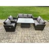 Fimous Rattan Outdoor Garden Furniture Sets Height Adjustable Rising lifting Dining Table Reclining Chair Sofa Set Dark Grey Mixed