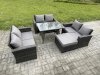 Fimous 7 Seater Rattan Wicker Garden Furniture Patio Conservatory Sofa Set with Rectangular Dining Table Love Seat Sofa Big Footstool