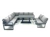 Fimous 9 Seater Outdoor Aluminum Garden Furniture Set Corner Sofa Rising Lifting Dining Table Sets Dark Grey