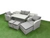 Fimous Light Grey PE Wicker Rattan Garden Furniture Set Sofa Set Reclining Chair Adjustable Lifting Dining or Coffee Table 7 Seater 3 Stools 2 Side Table