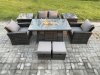 Fimous Outdoor Garden Dining Sets 6 Seater Rattan Patio Furniture Sofa Set with Gas Firepit Table 2 Small Footstools 2 Side Tables Dark Grey Mixed