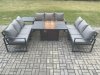 Fimous Aluminium 9 Seater Garden Furniture Outdoor Set Patio Lounge Sofa Gas Fire Pit Dining Table Set with Side Table Dark Grey