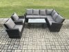 Fimous 8 Seat Rattan Garden Furniture Corner Sofa Set Outdoor Patio Sofa Chair Table Set with Cushions Dark Grey Mixed