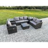 Fimous Rattan Garden Furniture 6 Piece Patio Set With Table Sofa Square Coffee Table Reclining Chair Loveseat sofa 2 Side Tables