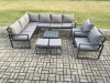Fimous 10 Seater Aluminium Garden Furniture Set Outdoor Lounge Corner Sofa 2 Pcs Chair Square Coffee Table Sets with 2 Small Footstools Dark Grey