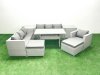 Fimous 9 Pieces Outdoor Rattan Sofa Set with Cushions Patio Garden Furniture Sets with Armchair Dining Table 2 Side Tables 2 Big Footstools