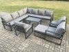 Fimous Aluminium Patio Outdoor Garden Furniture Lounge Corner Sofa Set with Oblong Coffee Table Big Footstool 3 Chair Dark Grey