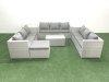 Fimous Rattan Garden Outdoor Furniture Set 10 Seater Garden Sofa Coffee Table Set with Big Footstool Side Table Light Grey Mixed