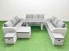 Fimous Patio Garden Furniture Sets with Black Glass Top Dining Table 3 Seater Sofa 3 Stool Light Grey