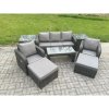 Fimous Rattan Garden Furniture Set with Rectangular Coffee Table 2 Side Tables 2 Big Footstool 7 Seater Patio Outdoor Lounge Sofa Set