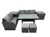 Fimous 7 Seat Outdoor Wicker PE Rattan Garden Furniture Set Dining Table Sofa Sets with 2 Side Tables Small Stool Dark Grey Mixed