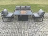 Fimous Aluminium Outdoor Garden Furniture Set Gas Fire Pit Dining Table Set Gas Heater Burner with 2 Arm Chair Dark Grey 5 Seater