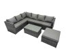 Fimous Outdoor Rattan Rectangular Coffee Table Corner Sofa Sets Garden Furniture Set with Big Stool Dark Grey Mixed