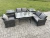 Fimous Wicker Rattan Garden Dining Set Outdoor Furniture Sofa with Dining Table Double Seat Sofa 2 Side Tables Dark Grey Mixed