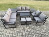 Fimous Aluminium Outdoor Garden Furniture Lounge Sofa 2 PC Chairs Oblong Coffee Table Sets with 2 Side Tables 2 Small Footstool Dark Grey