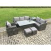 Fimous 8 Seater Garden Rattan Furniture Dining Table Sofa Set Indoor Outdoor with Reclining Chairs Side Table 2 Small Footstools Dark Grey Mixed