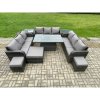 Fimous 12 Seater Garden Dining Sets Outdoor Rattan Furniture Lounge Sofa Height Adjustable Rising lifting Table With 2 Side Tables 3 Footstools Dark Grey Mixed