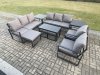 Fimous Aluminium Outdoor Garden Furniture Lounge Sofa 2 PC Chairs Oblong Coffee Table Sets with 2 Side Tables 3 Footstools Dark Grey