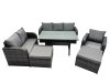 Fimous 8 Seat Outdoor Wicker PE Rattan Garden Furniture Set Dining Table Sofa Set with 2 Big Stools Dark Grey Mixed