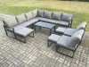 Fimous Aluminium 12 Seater Patio Outdoor Garden Furniture Lounge Corner Sofa Set with Oblong Coffee Table with 3 Footstools Dark Grey