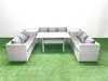 Fimous Rattan Garden Outdoor Furniture Set 9 Seater Garden Sofa Rectangulr Dining Table Set with 2 Side Tables Light Grey Mixed