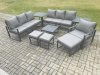 Fimous Aluminium Outdoor Lounge Sofa Set Garden Furniture Sets with Square Coffee Table Chair 3 Footstools 2 Side Tables Dark Grey