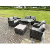 Fimous 7 Seater Outdoor Dark Grey Mixed High Back Rattan Sofa Dining Table Set Garden Furniture Love Sofa Arm Chair