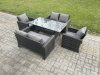 Fimous Rattan Garden Furniture Set 6 Seater Patio Outdoor Lounge Sofa Set with Oblong Dining Table Double Seat Sofa Dark Grey Mixed