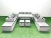 Fimous Rattan Garden Furniture Dining Set 13 Seater Lounge Sofa Dining Table Set with 4 Footstools 2 Side Tables Light Grey Mixed