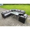 Fimous 7 Seater Wicker PE Rattan Garden Dining Set Outdoor Furniture Sofa with Patio Dining Table Side Table Armchair Dark Grey Mixed