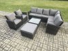 Fimous 9 Seat Rattan Garden Furniture Corner Sofa Set Outdoor Patio Sofa Table Set with Big Footstool 2 Armchairs Dark Grey Mixed