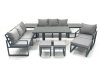 Fimous Outdoor Garden Furniture Set Aluminium Lounge Sofa Adjustable Rising Lifting Dining Table Sets with 3 Footstools 2 Side Tables Dark Grey