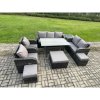 Fimous 10 Seater Garden Rattan Furniture Dining Table Sofa Set Indoor Outdoor with 2 Reclining Chairs Side Table 3 Footstools Dark Grey Mixed