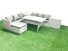 Fimous Rattan Garden Furniture Set 7 Seater Outdoor Sofa Set with Dining Table 2 Side Tables Big Footstool Light Grey Mixed