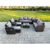 Fimous 9 Seater Garden Furniture Set Rattan Outdoor Lounge Sofa Chair With Tempered Glass Table Side Table 2 Small Footstools Dark Grey Mixed