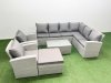 Fimous Garden Outdoor PE Rattan Furniture Set 9 Seater Rattan Garden Sofa Set with Big Footstool Light Grey Mixed