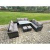 Fimous Rattan Garden Furniture Set with Oblong Rectangular Dining Table 2 Small Footstools 11 Seater Outdoor Lounge Sofa Set Dark Grey Mixed