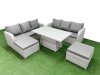 Fimous Outdoor Garden Furniture Sets 8 Seater Wicker Rattan Furniture Sofa Sets with Adjustable Lifting Dining or Coffee Table high Back Lounge Sofa 2 Big Footstool Light Grey