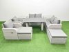 Fimous 9 Pieces Outdoor PE Rattan Sofa Reclining Chair Set Patio Garden Furniture Sets with Cushions 2 Side Tables 2 Big Stools Light Grey