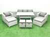 Fimous Rattan Garden Furniture Set Outdoor 9 Seater Patio Dining Sets with Glass Top Dining Table and 2 Side Tables Light Grey Mixed