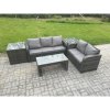 Fimous Rattan Wicker Garden Furniture Patio Conservatory Sofa Set with Rectangular Coffee Table Reclining Chair 2 Side Tables