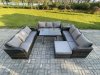 Fimous 10 Seater Wicker Rattan Garden Furniture Set with Rectangular Dining Table Big Footstool Side Table Patio Outdoor Lounge Sofa Set