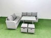 Fimous Outdoor PE Rattan Garden Furniture Set Rectangular Dining Table Sofa Set with 2 Small Stool Side Table Light Grey