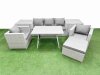 Fimous 8 Pieces Outdoor PE Rattan Sofa Armchair Set Patio Garden Furniture Sets with Cushions 2 Side Tables Big Stool Light Grey
