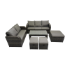 Fimous Rattan Garden Outdoor Furniture Set 3 Seater Sofa Love Sofa Coffee Table with 3 Footstools Dark Grey Mixed